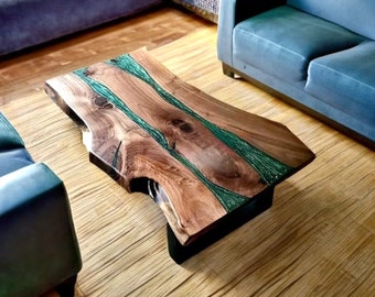 Mesa interior grande de madera realista verde, mesa de comedor de resina epoxi, mesa de centro, mesa de salón (sin soporte)