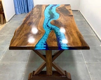 Turquoise blue epoxy dining table, living room table, coffee table, end/side table, console table (  Without Stand)
