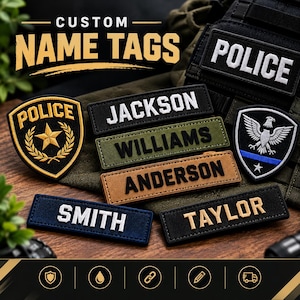 Custom PVC Name Patch, Personalized Name Tape, Hook & Loop Backing, Tactical Uniform Patch