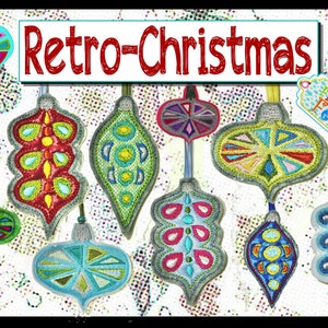 RetroChristmas ITH Christmas pendant embroidery file Christmas tree dangle