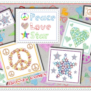 PeaceLoveStar Embroidery file 13x18 frame Peace Love Star image 1