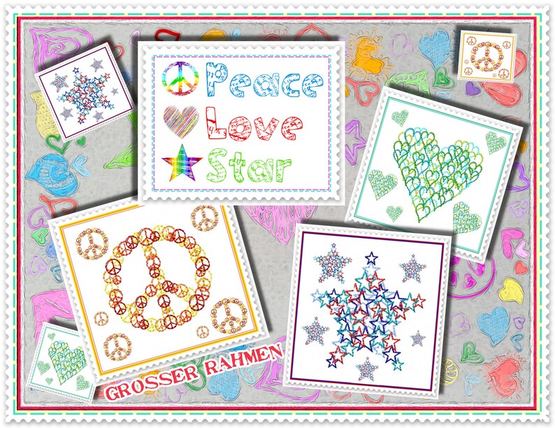 PeaceLoveStar Embroidery file 13x18 frame Peace Love Star image 1