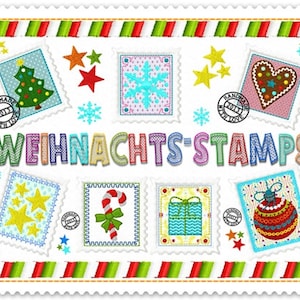 WeihnachtsStamps Stickdatei 13 Motive Weihnachten Adventskalender Labels Anhänger Bild 1