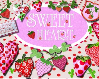 Sweetheart 32 Motifs Hearts Strawberry Embroidery File ITH in-the-hoop Decoration Spring Summer