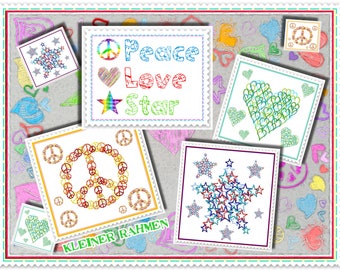 PeaceLoveStar - Stickdatei  - 10x10 er Rahmen Peace Love Star