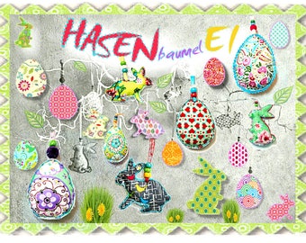 HASENbaumelEI Easter - embroidery file Egg Bunny Easter ITH in-the-hoop Easter egg Easter eggs