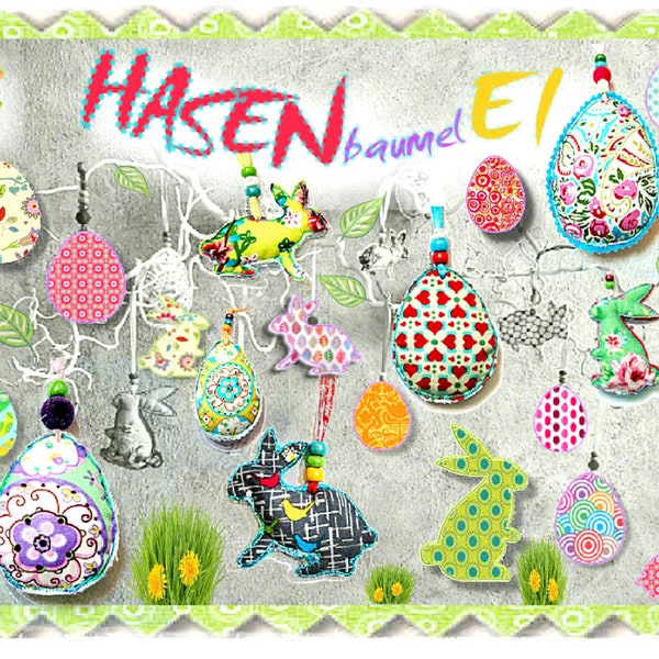 HASENbaumelEI    Oster - Stickdatei Egg Bunny Ostern ITH in-the-hoop Osterei Ostereier