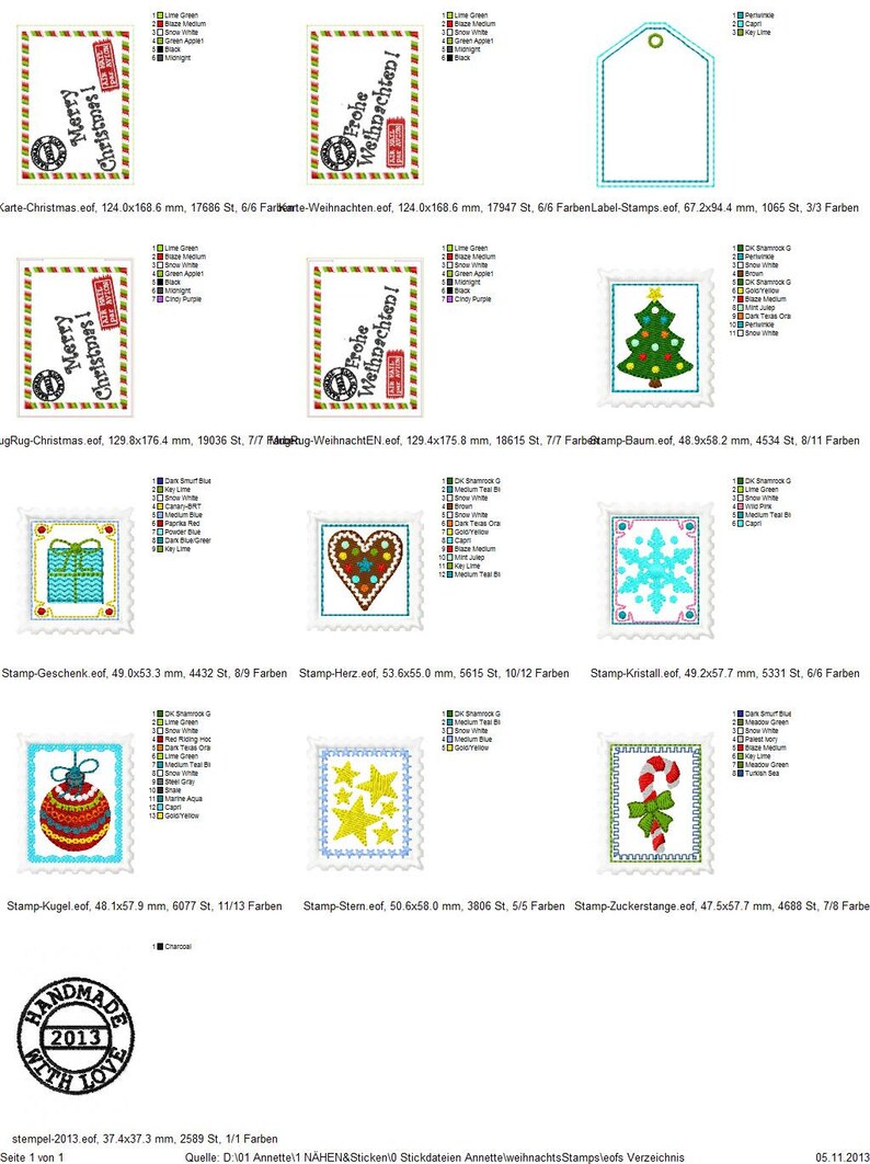 WeihnachtsStamps Stickdatei 13 Motive Weihnachten Adventskalender Labels Anhänger Bild 2