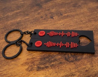 Matching Spotify Code Keychain Set, Magnetic Heart Couple Keyring, Scannable Song Music Keychain Pair, Personalized Anniversary Gift