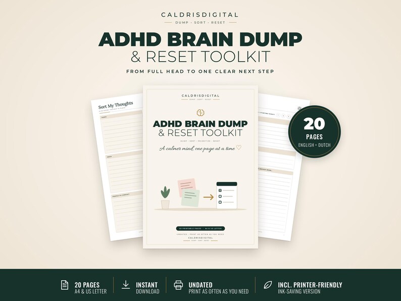 ADHD Brain Dump Printable, Overwhelm Reset & Prioritization Worksheets ...