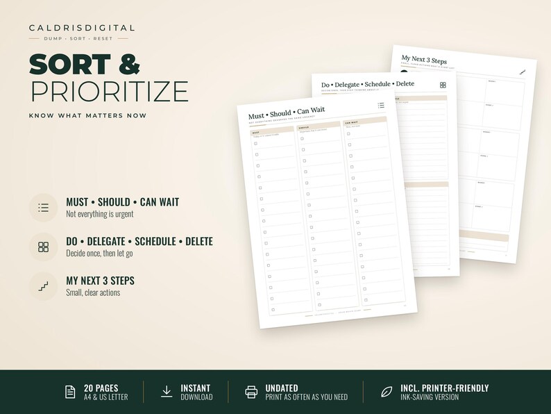 ADHD Brain Dump Printable, Overwhelm Reset & Prioritization Worksheets ...