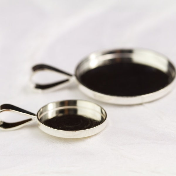 Sterling Silver Bezel Setting - 25 mm (1") or 16 mm (5/8") Bezel Base for Handwritten Pendants by Bliss In Art , Pendant Upgrade