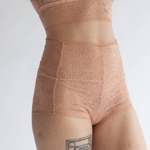 Boy Short in Low Rise or High Rise Terracotta Fern Print Lace. image 1