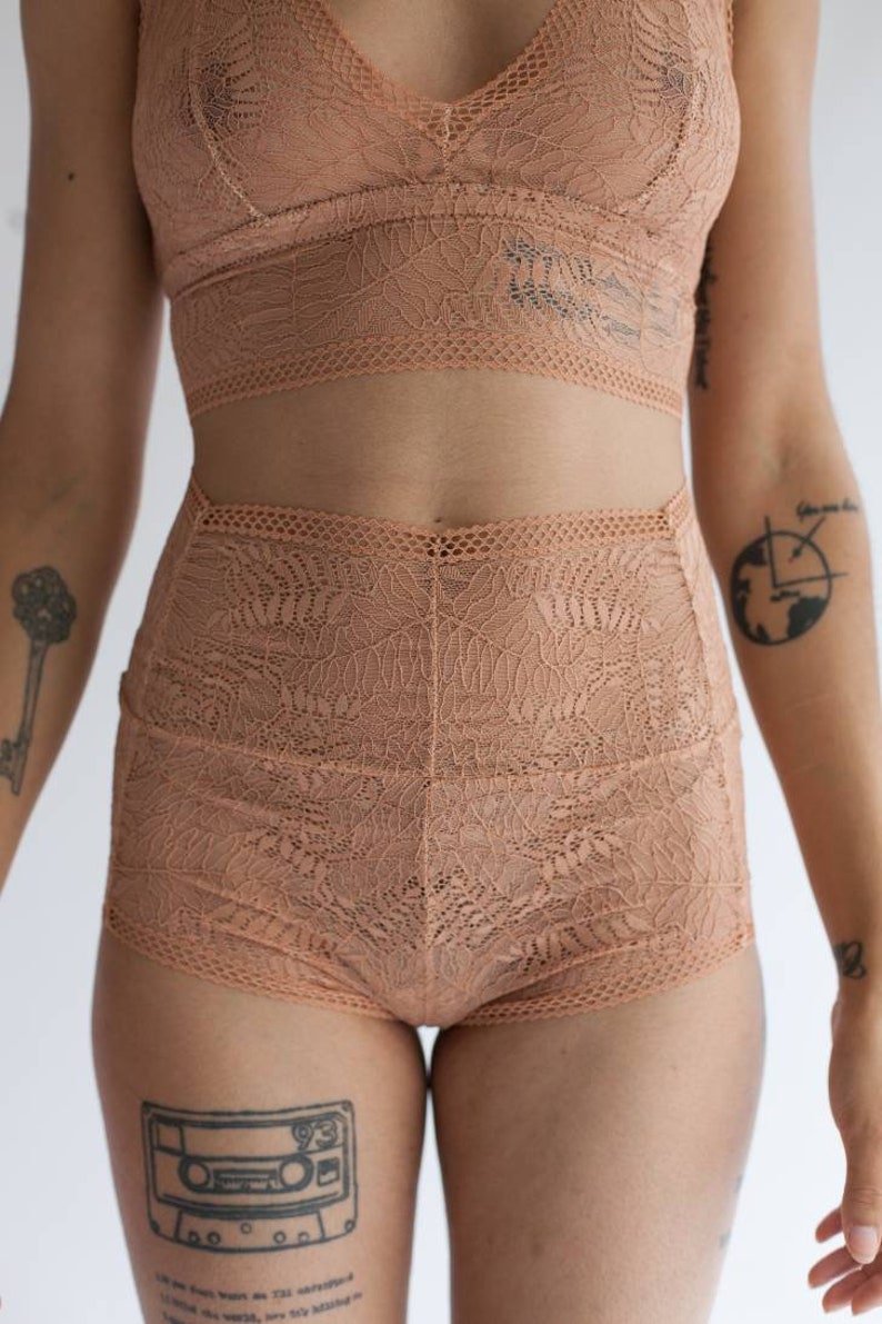 Boy Short in Low Rise or High Rise Terracotta Fern Print Lace. image 4