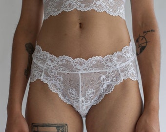 Low Rise Lace Brief in Sheer Floral White Lace
