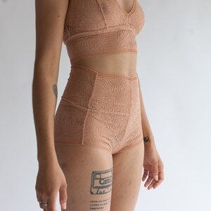 Boy Short in Low Rise or High Rise Terracotta Fern Print Lace. image 2