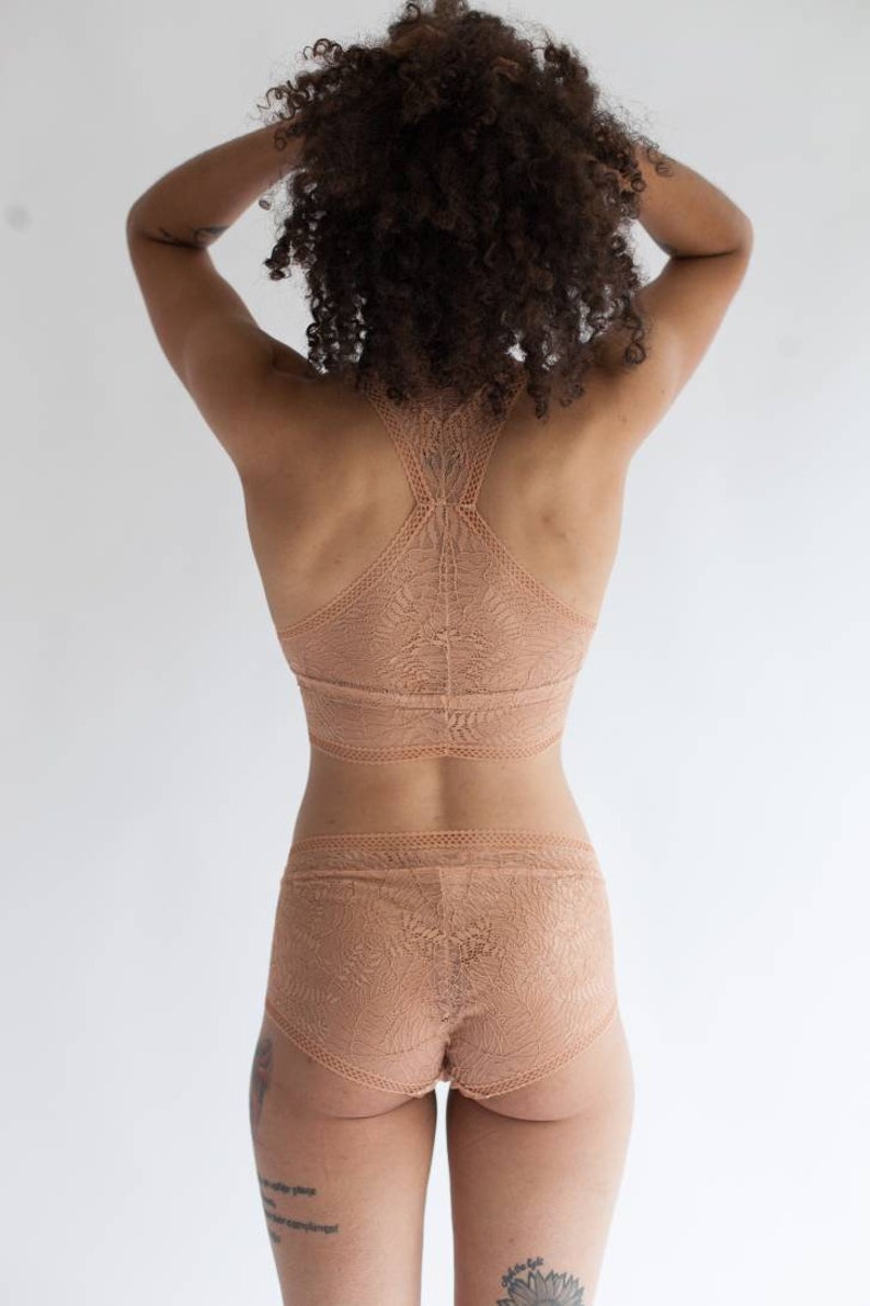 Sheer Bralette with Double Triangle Racerback in Terracotta Fern Print Lace