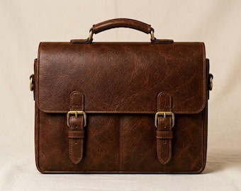 Aktentasche aus Vollnarbenleder, elegante Laptoptasche, personalisierte Umhängetasche (40,6 cm L x 29,2 cm H)