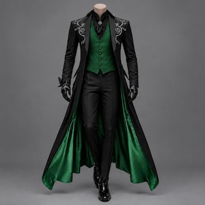 Emerald Green Gothic Trench Coat | Steampunk Vampire Tailcoat (Men's)