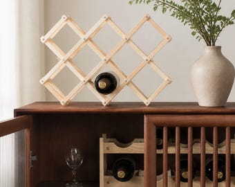 Botellero apilable de madera, soporte plegable de pino para botellas, estante para 6 o 10 botellas para bar y cocina.