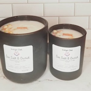 Sea Salt & Orchid | BLACK LUX Soy Wax Candle | Crystal Candle Hidden Treasure | Crackling Wood Wick | Scented Candle | Gift | 7+ oz | 14+oz