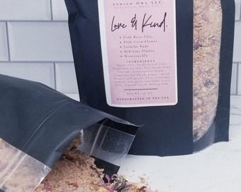 LOVE & KIND / Aromatherapy / Relaxation Blend / Botanical Bath Salt/ Healing Bath/ Bath Soak/ 14+ oz/Jasmine, Honeysuckle, Hibiscus/ GIFT