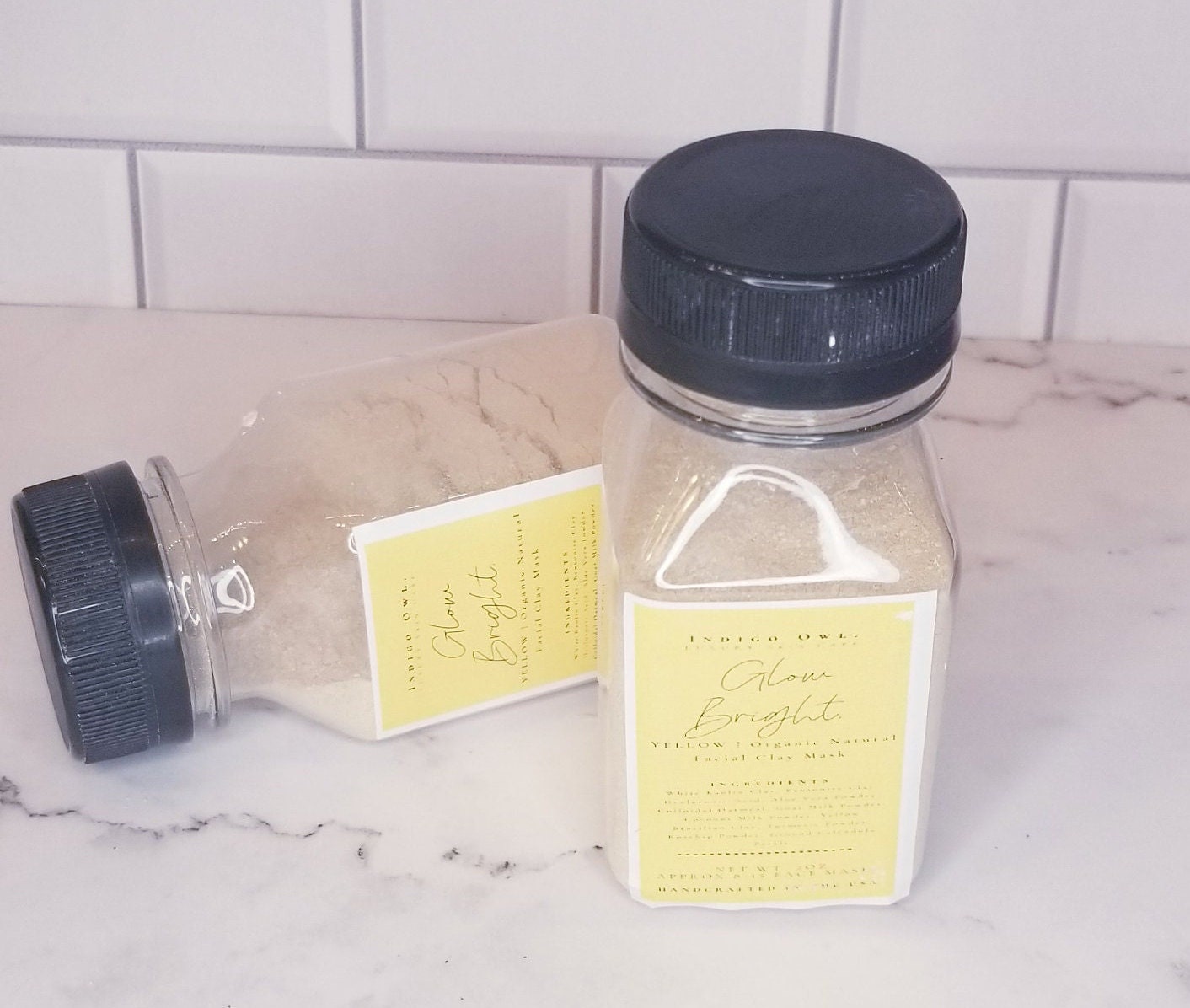 Glow Bright | YELLOW | Floral and Earth Facial Clay Mask | Hyaluronic Acid | Dry Powder | Skin Care | Gift | Travel Friendly |  2oz, 56g