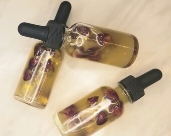 The &quot;Rose gold Serum&quot; Face & body, Multiuse Moisturizer, Natural ROSE infused oil, Vitamin E, Real 24 K Gold Leaf.| Glow Healing Solution