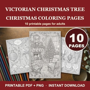 Christmas Coloring Pages for Adults: Victorian Christmas Tree, Ornaments and Candlelight, 10 Printable Designs, Instant Download PDF
