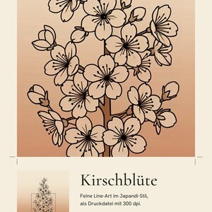 Obraz kwitnącej wiśni do pobrania natychmiast, plakat w stylu japońskim, grafika liniowa z motywem botanicznym, wydruk artystyczny z terakoty, cyfrowa sztuka ścienna zdjęcie 4
