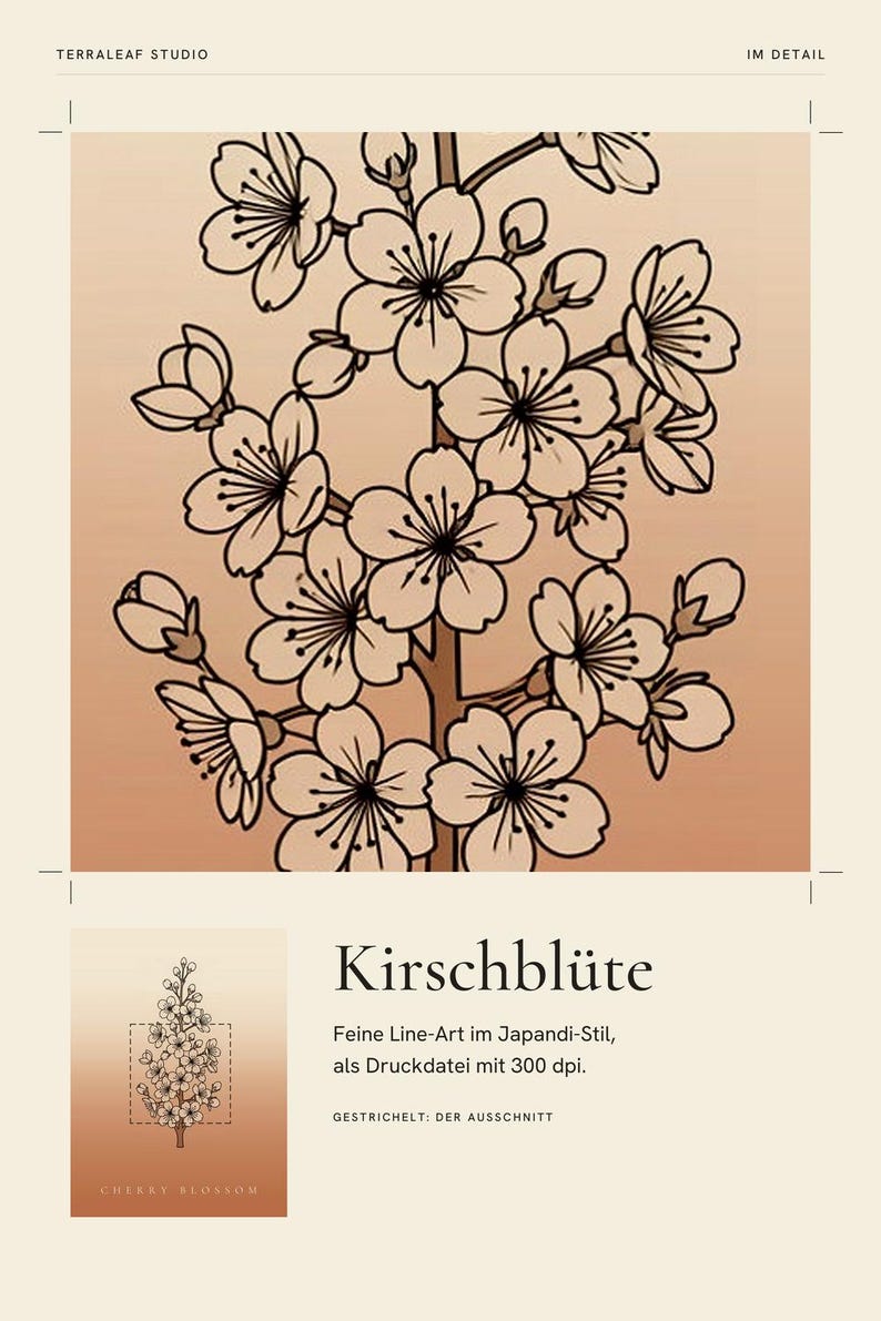 Obraz kwitnącej wiśni do pobrania natychmiast, plakat w stylu japońskim, grafika liniowa z motywem botanicznym, wydruk artystyczny z terakoty, cyfrowa sztuka ścienna zdjęcie 4
