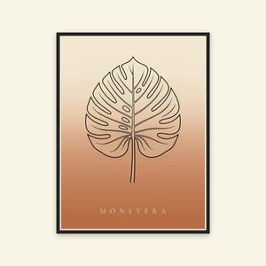 Monstera image instant download, Japandi poster, botanical line art, terracotta art print, digital wall art image 5