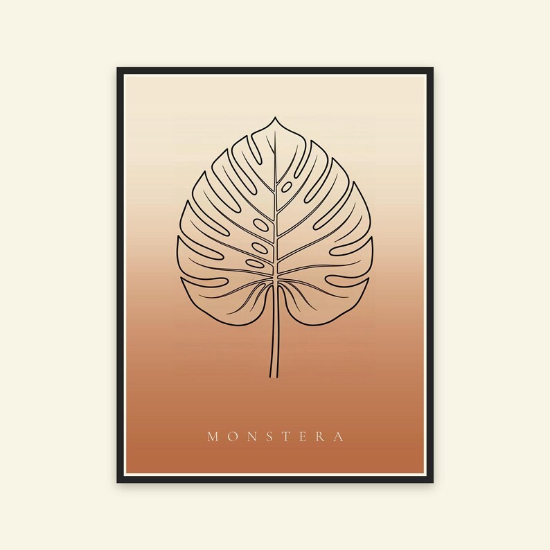 Monstera image instant download, Japandi poster, botanical line art, terracotta art print, digital wall art image 5