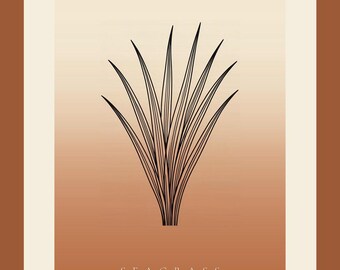 Affiche de joncs marins – Illustration botanique aux lignes couleur terre cuite, style bohème japonais pour le salon, téléchargement instantané
