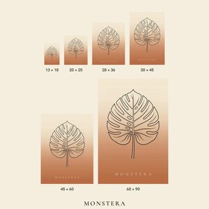 Monstera image instant download, Japandi poster, botanical line art, terracotta art print, digital wall art image 3