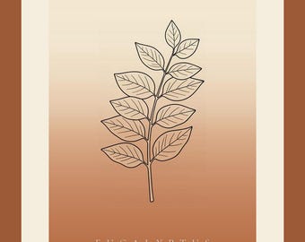 Eucalyptus afbeelding direct te downloaden, Japandi poster, botanische lijntekening, terracotta kunstprint, digitale muurdecoratie