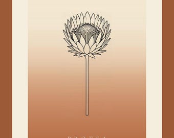 Protea Bild Sofort-Download, Japandi Poster, Botanische Line Art, Kunstdruck Terrakotta, digitale Wandkunst