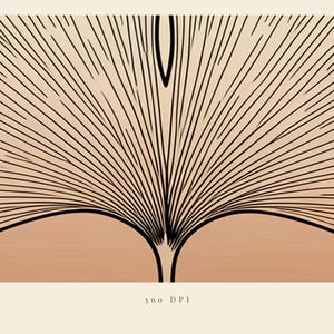 May include: A graphic illustration featuring a fan-shaped ginkgo leaf design with fine black lines radiating outward from a central stem against a soft peach and cream background. The text 300 DPI is printed in small black letters at the bottom center.