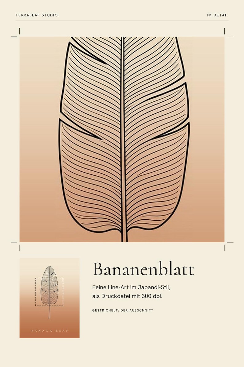 Imagem de folha de bananeira para download instantâneo, pôster Japandi, arte botânica em linha, impressão em terracota, arte digital para parede. imagem 4