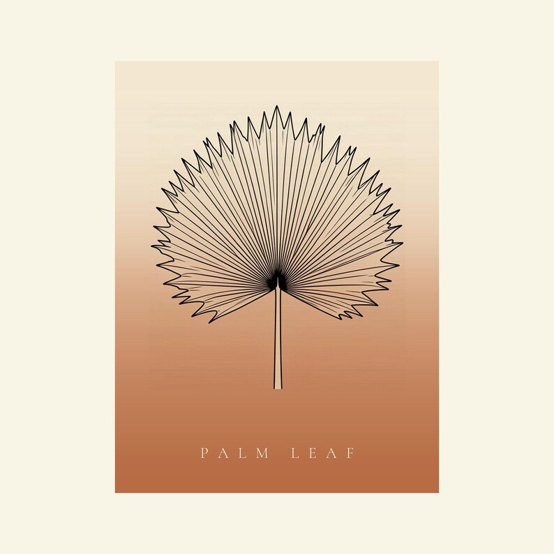 Palm leaf image instant download, Japandi poster, botanical line art, terracotta art print, digital wall art image 2