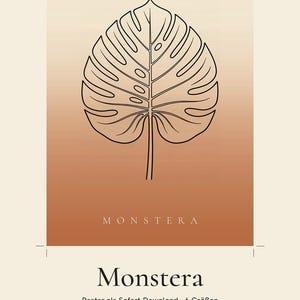 Monstera image instant download, Japandi poster, botanical line art, terracotta art print, digital wall art image 2