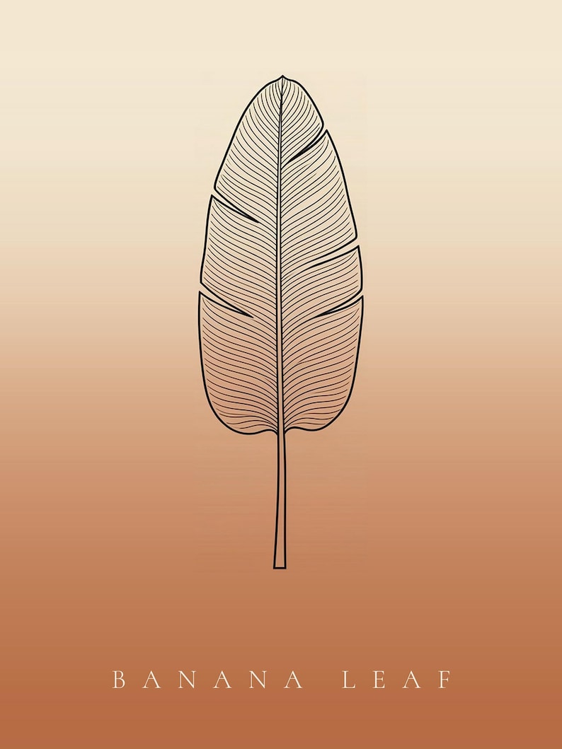 Imagem de folha de bananeira para download instantâneo, pôster Japandi, arte botânica em linha, impressão em terracota, arte digital para parede. imagem 6