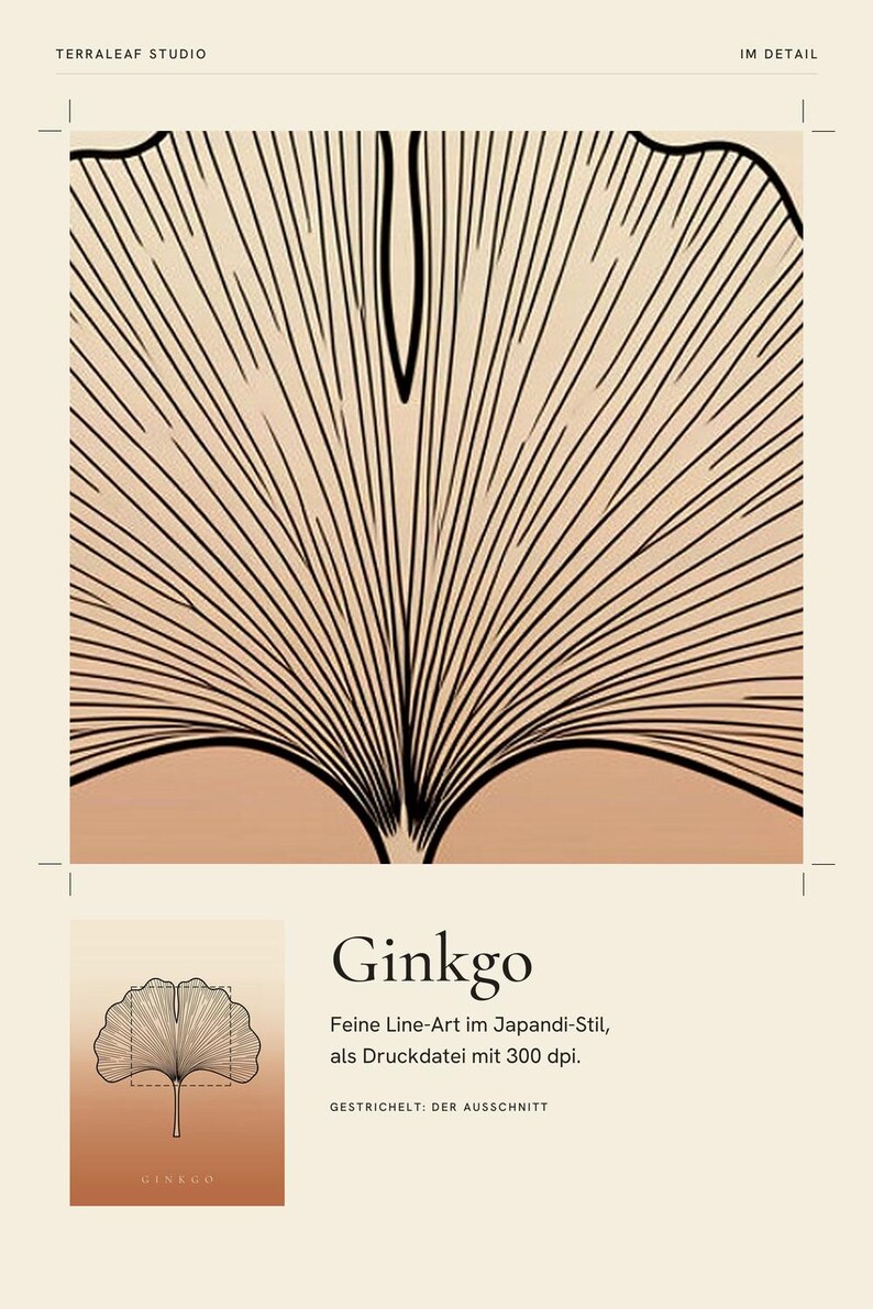 Ginkgo Poster – Minimalistische Line Art in Terrakotta, Japandi Wanddeko für Flur & Diele, Sofort Download Bild 4