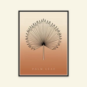 Palm leaf image instant download, Japandi poster, botanical line art, terracotta art print, digital wall art image 3