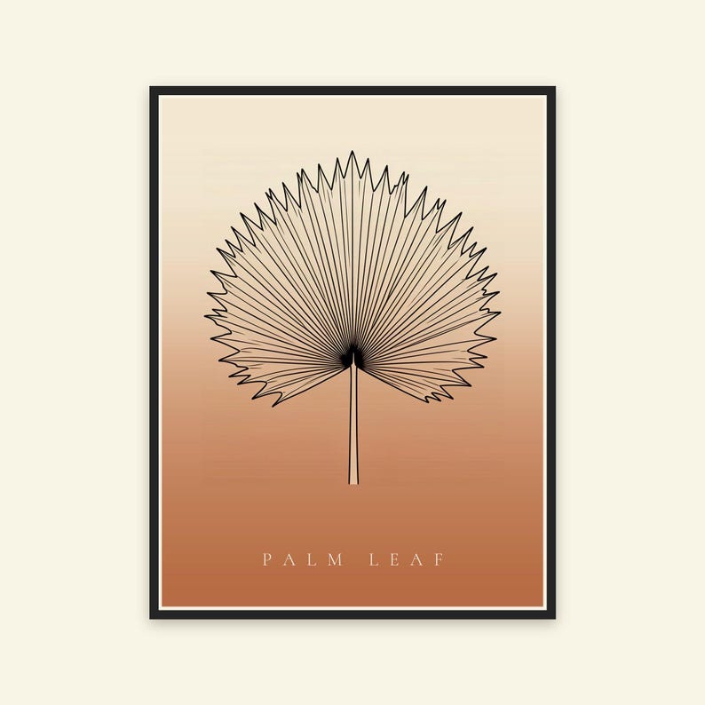 Palm leaf image instant download, Japandi poster, botanical line art, terracotta art print, digital wall art image 3