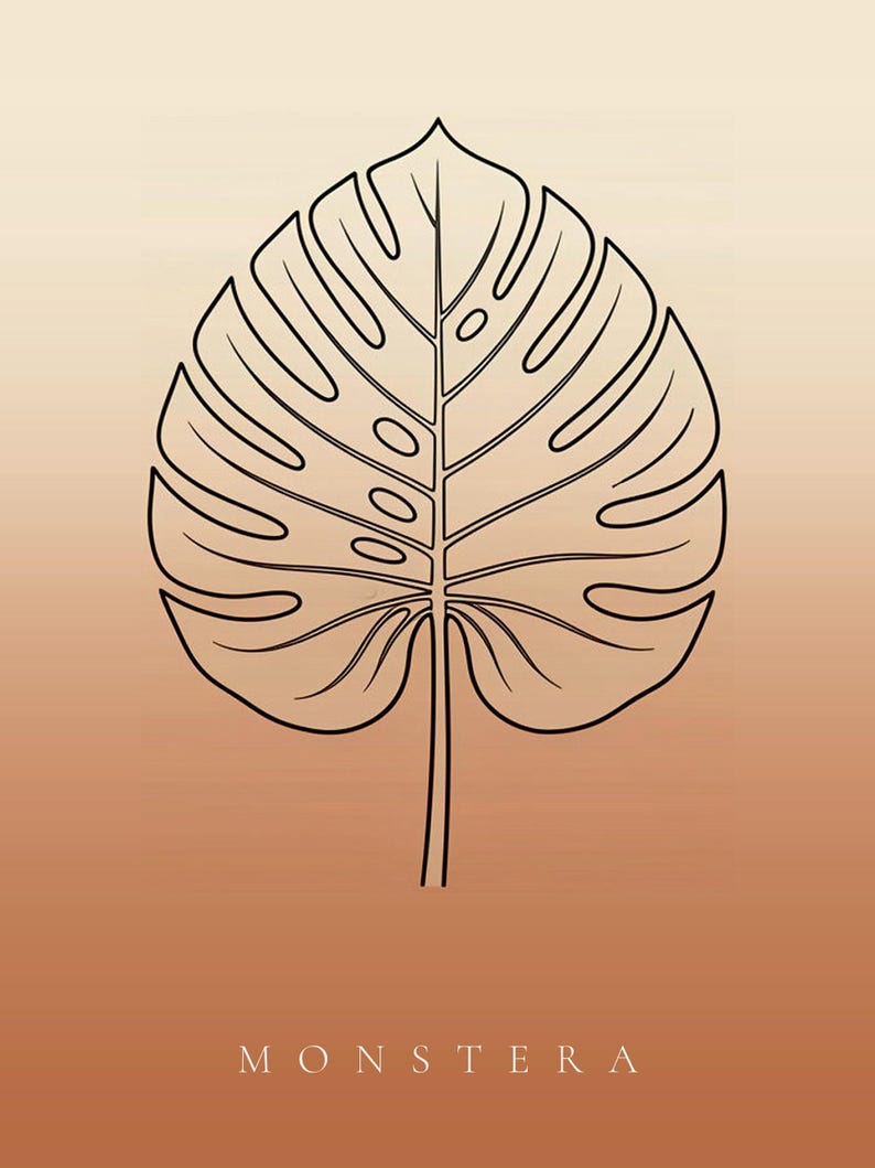 Monstera image instant download, Japandi poster, botanical line art, terracotta art print, digital wall art image 6