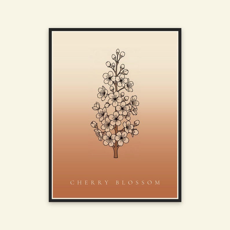 Obraz kwitnącej wiśni do pobrania natychmiast, plakat w stylu japońskim, grafika liniowa z motywem botanicznym, wydruk artystyczny z terakoty, cyfrowa sztuka ścienna zdjęcie 5