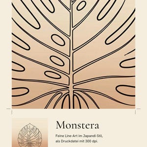 Monstera image instant download, Japandi poster, botanical line art, terracotta art print, digital wall art image 4