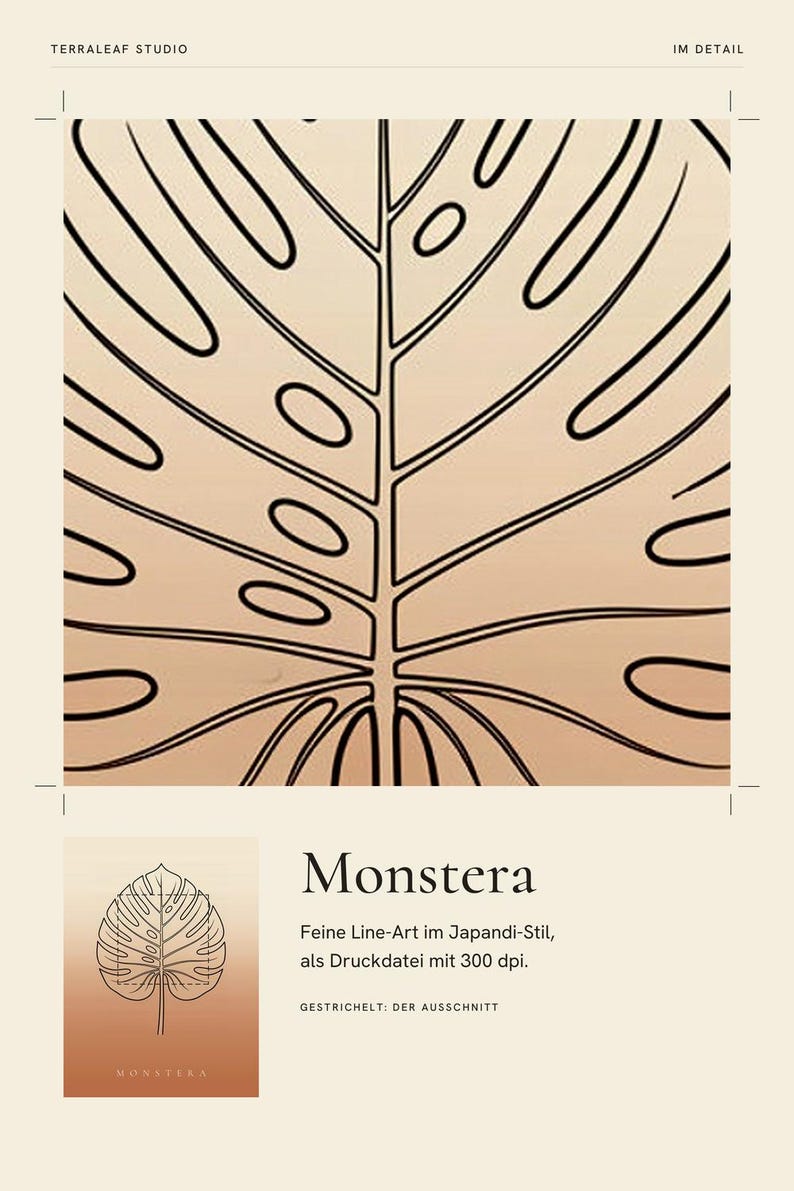 Monstera image instant download, Japandi poster, botanical line art, terracotta art print, digital wall art image 4