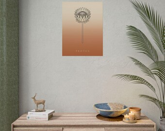 Protea image instant download, Japandi poster, botanical line art, terracotta art print, digital wall art